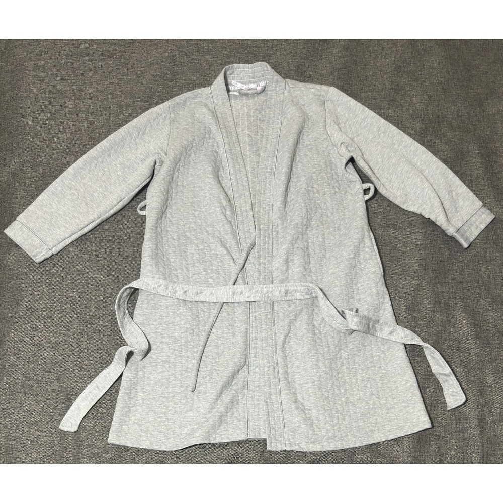 Body Touch Womens Large Robe Gray Quilted Belted Loungewear